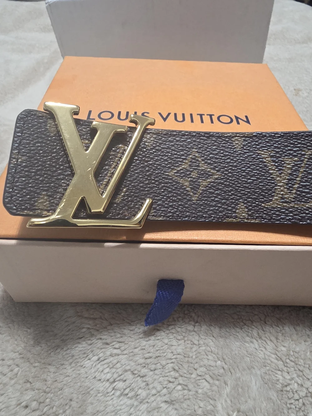 Louis Vuitton Brown Monogram Belt with Gold LV Buckle